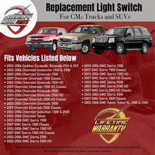 Load image into Gallery viewer, Cargo Fog Lamp Switch - Replaces# D7096C, 15143597, 1S14820. 15076588 - Fits Cadillac, Chevy, GMC